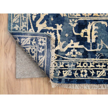 Load image into Gallery viewer, 10&#39;x13&#39;10&quot; Blue-Teal Broken Persian Heriz Hand Knotted Erased Design Wool And Silk Oriental Rug FWR385992