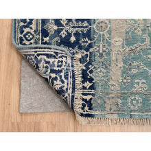 Load image into Gallery viewer, 2&#39;7&quot;x17&#39;9&quot; Blue-Teal Hand Knotted Broken Persian Heriz Erased Design Wool And Silk Runner Oriental Rug FWR386118