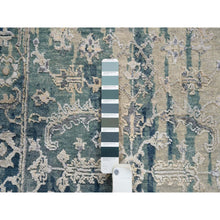 Load image into Gallery viewer, 2&#39;7&quot;x11&#39;9&quot; Blue-Teal Broken Persian Heriz Erased Design Wool And Silk Hand Knotted Oriental Rug FWR386130