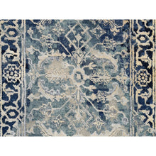 Load image into Gallery viewer, 2&#39;x3&#39; Blue-Teal Erased Design Wool And Silk Hand Knotted Broken Persian Heriz Oriental Mat Rug FWR386310