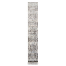Load image into Gallery viewer, 2&#39;7&quot;x22&#39;3&quot; Gray, Transitional Persian Influence Erased Medallion Design, Silk with Textured Wool Hand Knotted, XL Runner Oriental Rug FWR386538