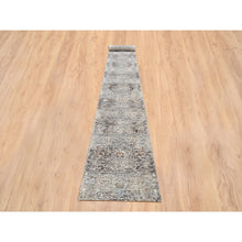 Load image into Gallery viewer, 2&#39;6&quot;x20&#39; Gray, Hand Knotted Transitional Persian Influence Erased Medallion Design, Silk with Textured Wool, XL Runner Oriental Rug FWR386544