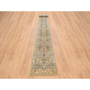 2'6"x24'1" Gold Brown, Transitional Sarouk, Silk With Textured Wool Hand Knotted, XL Runner Oriental Rug FWR386664