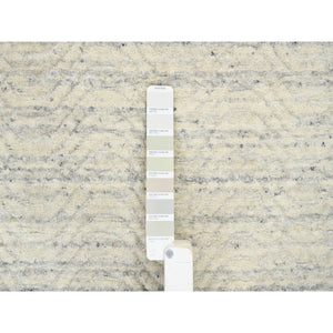 10'1"x10'1" Beige, Hand Loomed Variegated Textured Modern Design, Natural Wool, Square Oriental Rug FWR387564