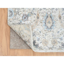 Load image into Gallery viewer, 2&#39;6&quot;x18&#39;1&quot; Ivory and Blue Silk with Textured Wool Hand Knotted, Sickle Leaf Design Soft Pile, XL Runner Oriental Rug FWR387912