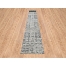 Load image into Gallery viewer, 2&#39;6&quot;x22&#39; Light Gray, Hand Knotted, Modern Design, Hand Spun Undyed Natural Wool, XL Runner Oriental Rug FWR388170