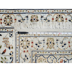 2'9"x26'2" Ivory, 250 KPSI, Pure Wool, Hand Knotted, Nain with Center Medallion Flower Design, XL Runner Oriental Rug FWR388470
