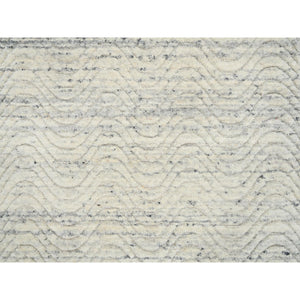 2'6"x6' Beige, Hand Loomed Variegated Textured Modern Design, Organic Wool, Runner Oriental Rug FWR389040