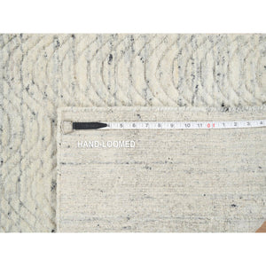 2'6"x6' Beige, Hand Loomed Variegated Textured Modern Design, Organic Wool, Runner Oriental Rug FWR389040