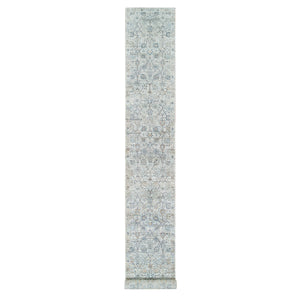 2'6"x18'2" Ivory, Tabriz Vase With Pomegranate Design, Silk With Textured Wool Hand Knotted, XL Runner Oriental Rug FWR389340