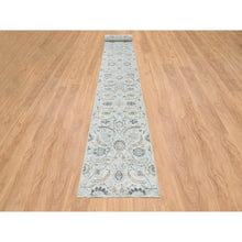 Load image into Gallery viewer, 2&#39;7&quot;x22&#39; Ivory, Hand Knotted Sickle Leaf Design, Soft Pile Silk With Textured Wool, XL Runner Oriental Rug FWR389424