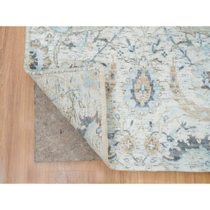 2'7"x22' Ivory, Hand Knotted Sickle Leaf Design, Soft Pile Silk With Textured Wool, XL Runner Oriental Rug FWR389424