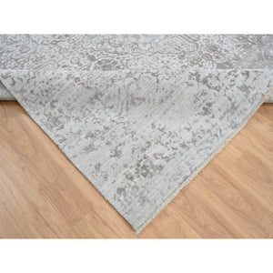 10'x10' Gray, Broken Persian Design, Hand Knotted Wool and Pure Silk, Square Oriental Rug FWR390096