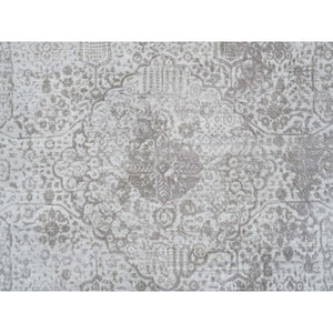10'x10' Gray, Broken Persian Design, Hand Knotted Wool and Pure Silk, Square Oriental Rug FWR390096