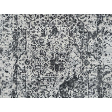 Load image into Gallery viewer, 2&#39;7&quot;x23&#39;9&quot; Silver Gray, Wool and Pure Silk Hand Knotted, Erased Persian Design, XL Runner Oriental Rug FWR390138