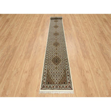Load image into Gallery viewer, 2&#39;6&quot;x18&#39; Ivory, Tabriz Mahi with Fish Medallion Design, 175 KPSI, Pure Wool, Hand Knotted, XL Runner Oriental Rug FWR390510