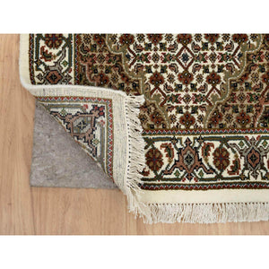 2'6"x18' Ivory, Tabriz Mahi with Fish Medallion Design, 175 KPSI, Pure Wool, Hand Knotted, XL Runner Oriental Rug FWR390510