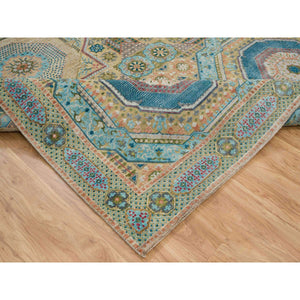 9'x12'1" Colorful, Hand Knotted Mamluk Design with Geometric Medallions, Textured Wool and Silk, Oriental Rug FWR390828