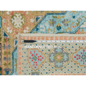 9'x12'1" Colorful, Hand Knotted Mamluk Design with Geometric Medallions, Textured Wool and Silk, Oriental Rug FWR390828