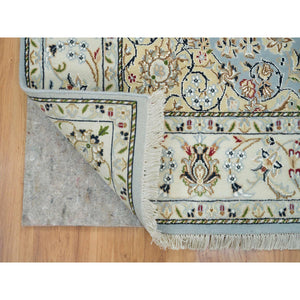 5'x8'1" Light Blue, Hand Knotted Nain with Center Medallion Flower Design, 250 KPSI Soft Wool, Oriental Rug FWR391698