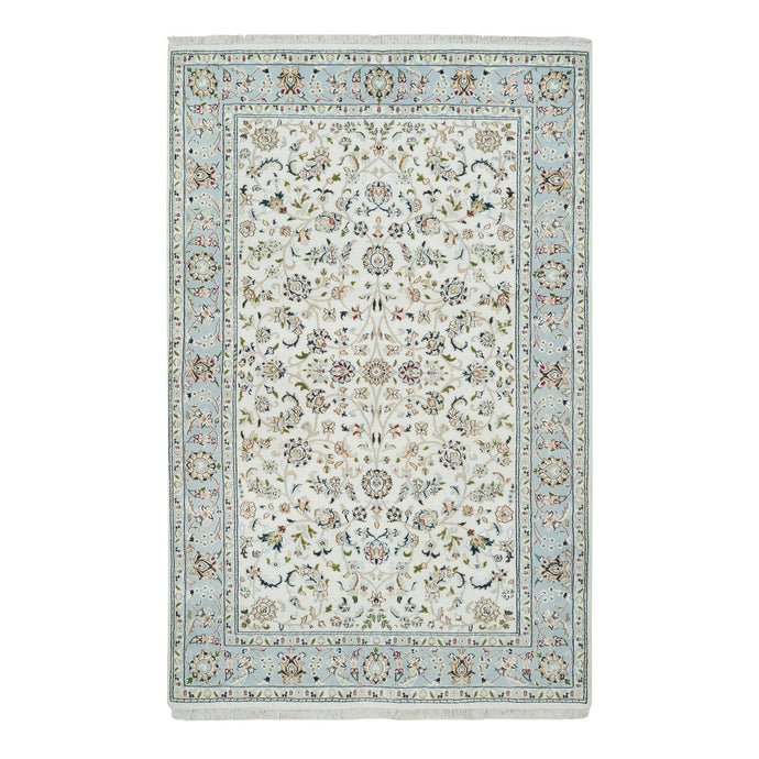 5'x8' Ivory, Nain with All Over Flower Design 250 KPSI, Natural Wool Hand Knotted, Oriental Rug FWR391812