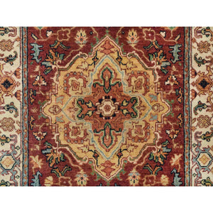 2'6"x23'10" Terracotta Red, Antiqued Fine Heriz Re-Creation, Natural Dyes Densely Woven, Natural Wool Hand Knotted, Runner Oriental Rug FWR392970