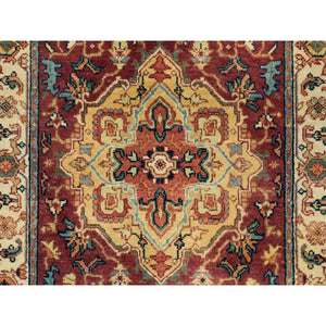 2'7"x22' Terracotta Red, Hand Knotted Antiqued Fine Heriz Re-Creation, Natural Dyes Dense Weave, Extra Soft Wool, XL Runner Oriental Rug FWR392976