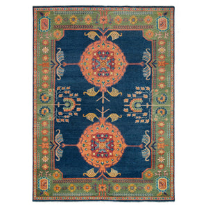 10'1"x14'1" Navy Blue, 100% Wool, Colorful Samarkand Design, Plush and Lush, Hand Knotted, Oriental Rug FWR393966
