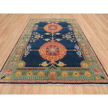 Load image into Gallery viewer, 9&#39;1&quot;x12&#39;1&quot; Navy Blue, Thick and Plush, Natural Wool, Hand Knotted, Colorful Samarkand Design Oriental Rug FWR393972