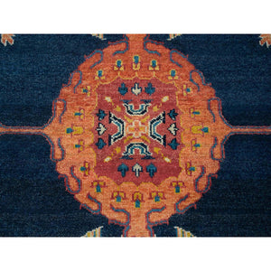 9'1"x12'1" Navy Blue, Thick and Plush, Natural Wool, Hand Knotted, Colorful Samarkand Design Oriental Rug FWR393972