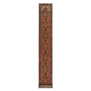 2'6"x22' Terracotta Red, Antiqued Fine Heriz Re-Creation, Natural Dyes, Dense Weave, Hand Knotted, Pure Wool, XL Runner Oriental Rug FWR394362