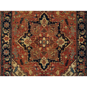 2'6"x22' Terracotta Red, Antiqued Fine Heriz Re-Creation, Natural Dyes, Dense Weave, Hand Knotted, Pure Wool, Runner Oriental Rug FWR394362
