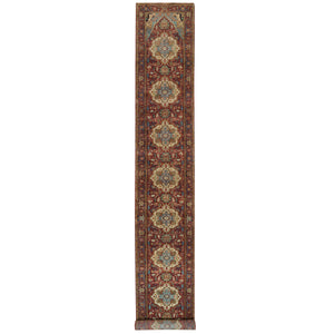 2'6"x19'9" Terracotta Red, Natural Dyes, Antiqued Fine Heriz Re-Creation, Densely Woven, Hand Knotted Soft Wool, Runner Oriental Rug FWR394368