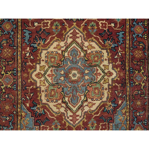 2'6"x19'9" Terracotta Red, Natural Dyes, Antiqued Fine Heriz Re-Creation, Densely Woven, Hand Knotted Soft Wool, Runner Oriental Rug FWR394368