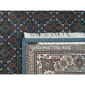 5'x8'1" Aegean Blue, 175 KPSI, 100% Wool, Mahi All Over Fish with Criss Cross Design, Hand Knotted, Oriental Rug FWR394770