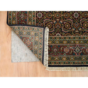 4'10"x19'10" Obsidian Black, All Over Fish Mahi Herati Design, 175 KPSI, Organic Wool, Hand Knotted, Wide and Long Runner Oriental Rug FWR394788