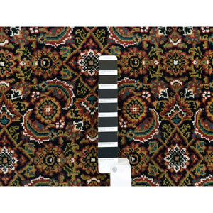4'10"x19'10" Obsidian Black, All Over Fish Mahi Herati Design, 175 KPSI, Organic Wool, Hand Knotted, Wide and Long Runner Oriental Rug FWR394788