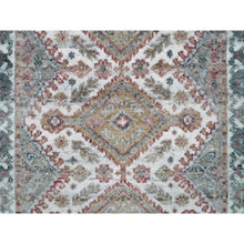 Load image into Gallery viewer, 2&#39;7&quot;x21&#39;9&quot; Vista White, Hand Knotted, Vegetable Dyes, 100% Wool, Shiraz Reimagined, Unique Flower Rosettes Border Design, Plush and Lush, XL Runner Sustainable Oriental Rug FWR394920
