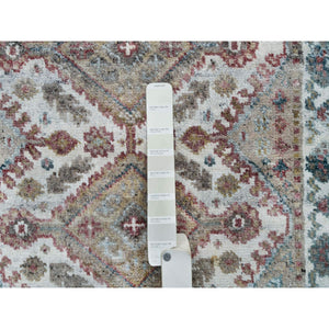 2'7"x23'7" Frost White, Soft and Vibrant Pile, Shiraz Reimagined, Unique Flower Rosettes Border Design, Hand Knotted, Natural Dyes, Natural Wool, Sustainable, XL Runner Oriental Rug FWR394926