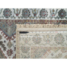 Load image into Gallery viewer, 2&#39;7&quot;x23&#39;7&quot; Frost White, Soft and Vibrant Pile, Shiraz Reimagined, Unique Flower Rosettes Border Design, Hand Knotted, Natural Dyes, Natural Wool, Sustainable, XL Runner Oriental Rug FWR394926