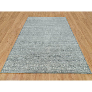 8'10"x12' Porcelain White with Pop of Templeton Gray, Tone on Tone, Wool and Silk, Mamluk Design, Hand Knotted, Oriental Rug FWR395010