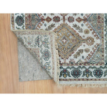 Load image into Gallery viewer, 2&#39;6&quot;x14&#39;1&quot; Swan White, Hand Knotted, All Wool, Shiraz Reimagined Unique Flower Rosettes Border Design, Soft and vibrant Pile, XL Runner, Vegetable Dye, Sustainable, Oriental Rug FWR395190