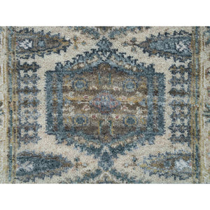 2'6"x17'10" Oyster White Soft Tones, Hand Knotted, Soft Pile, Reimagined Persian Viss Design, Organic Wool, Tone on Tone, XL Runner Oriental Rug FWR395304
