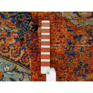 8'1"x10' Metallic Orange, Ancient Ottoman Erased Design, Ghazni Wool, Hand Knotted, Oriental Rug FWR395370
