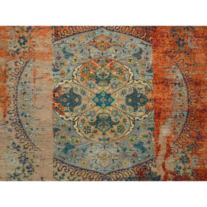 9'2"x12' Metallic Orange, Hand Knotted, Ancient Ottoman Erased Design, Ghazni Wool, Oriental Rug FWR395376