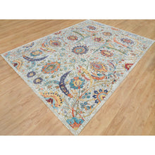 Load image into Gallery viewer, 9&#39;x12&#39;1&quot; Tan Color, Hand Knotted, Sickle Leaf Design, Silk with Textured Wool, Oriental Rug FWR395436