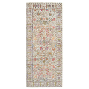 4'3"x10' Taupe, Directional Vase All Over Design, Silk With Textured Wool, Hand Knotted, Wide Runner Oriental Rug FWR395472