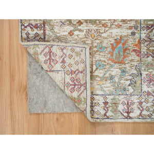 2'2"x3'1" Taupe, Directional Vase All Over Design, Silk with Textured Wool, Hand Knotted, Mat Oriental Rug FWR395538