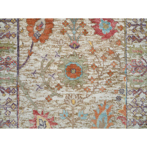 2'2"x3'1" Taupe, Directional Vase All Over Design, Silk with Textured Wool, Hand Knotted, Mat Oriental Rug FWR395538