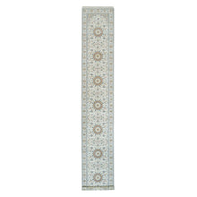 Load image into Gallery viewer, 2&#39;8&quot;x16&#39;7&quot; Powder White, 250 KPSI, Pure Wool, Hand Knotted, Nain with All Over Flower Design, XL Runner Oriental Rug FWR395958